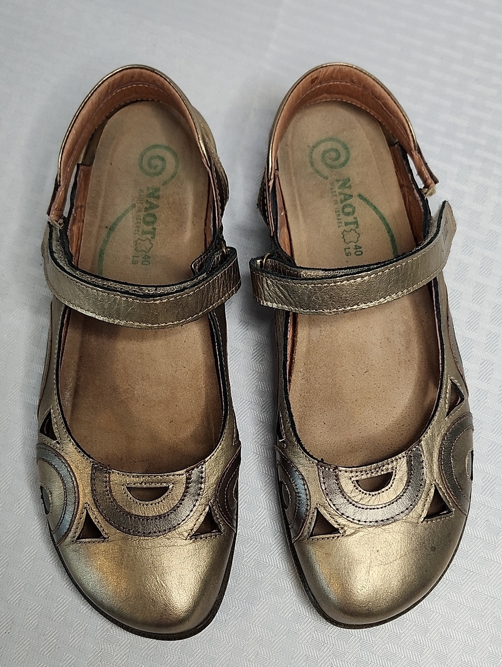 Naot Mary Jane Artsy Metallic Slingback Leather Boho Flats